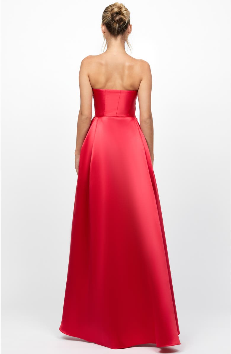 Bariano Grayce Strapless Satin Gown, Alternate, color, Crimson