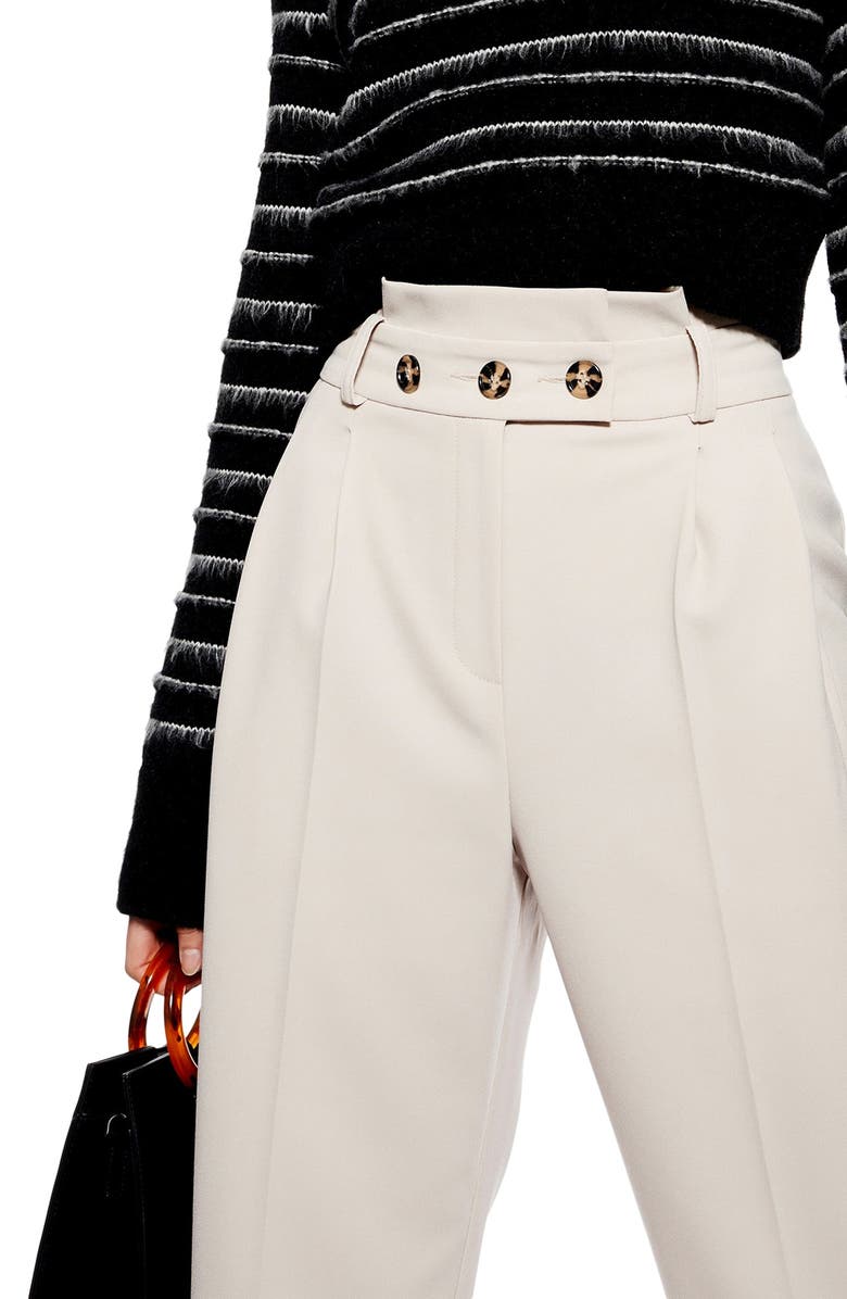 Topshop Emilie Paperbag Waist Tapered Trousers, Alternate, color, 