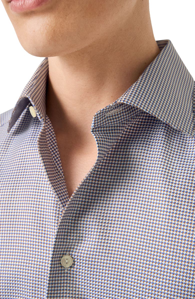 Eton Contemporary Fit Houndstooth Cotton Dobby Dress Shirt, Alternate, color, Blue/ Dark Orange/ White