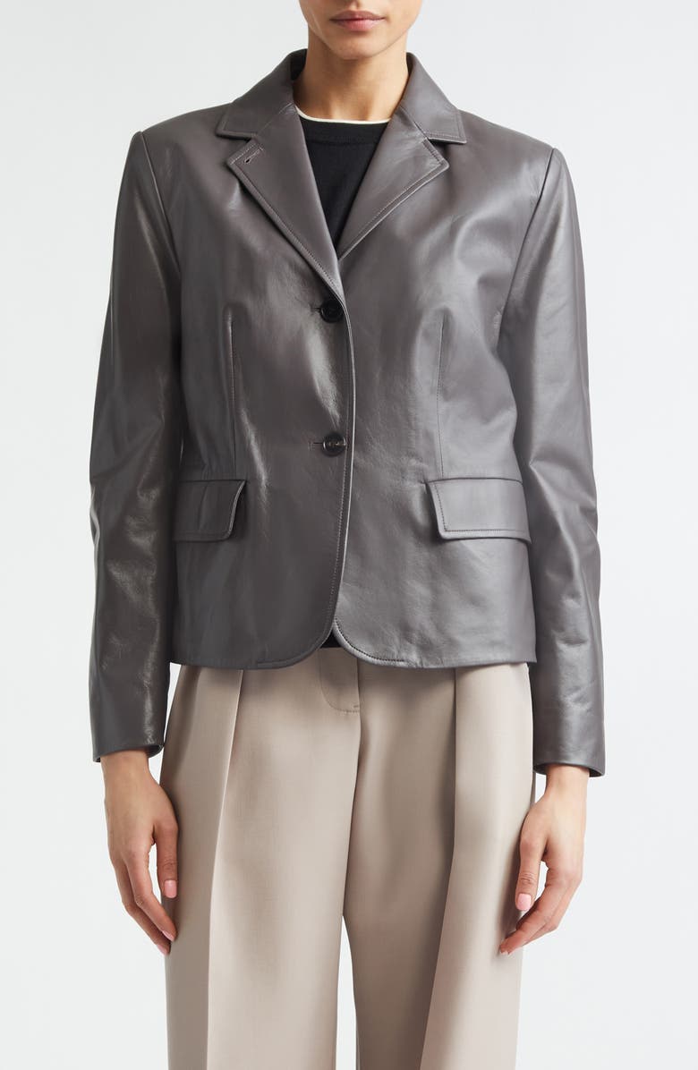 Jil Sander Crop Napa Leather Blazer, Main, color, Volcanic Glass