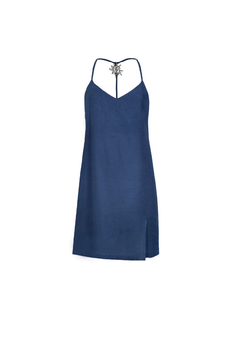 KIBYS Sacred Sun Heli Embellished Linen Mini Dress, Alternate, color, Navy Blue