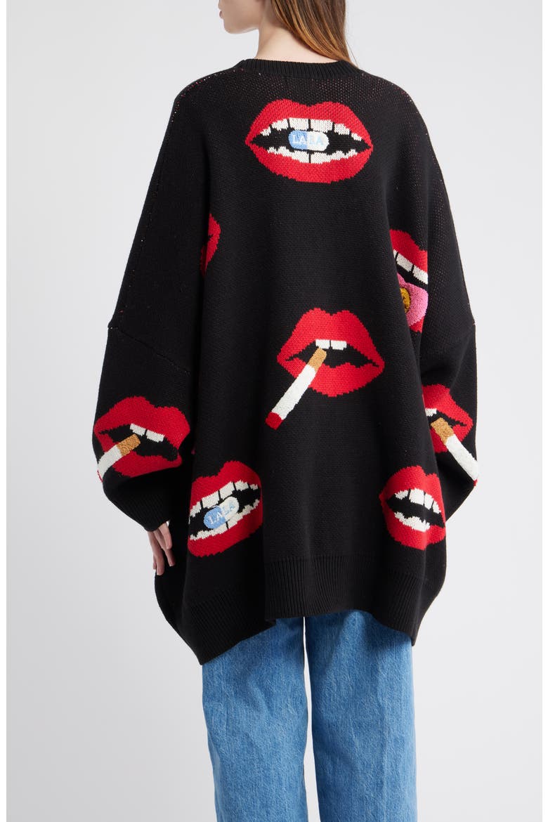 Smoking Mouth Oversize Cardigan, Alternate, color, BLACK