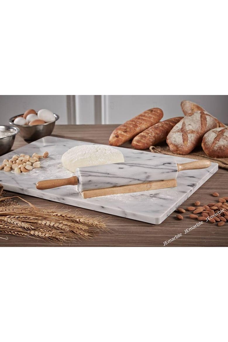 Artifacts Trading Company Marble Rolling Pin With Wooden Handles, Alternate, color, White Matte