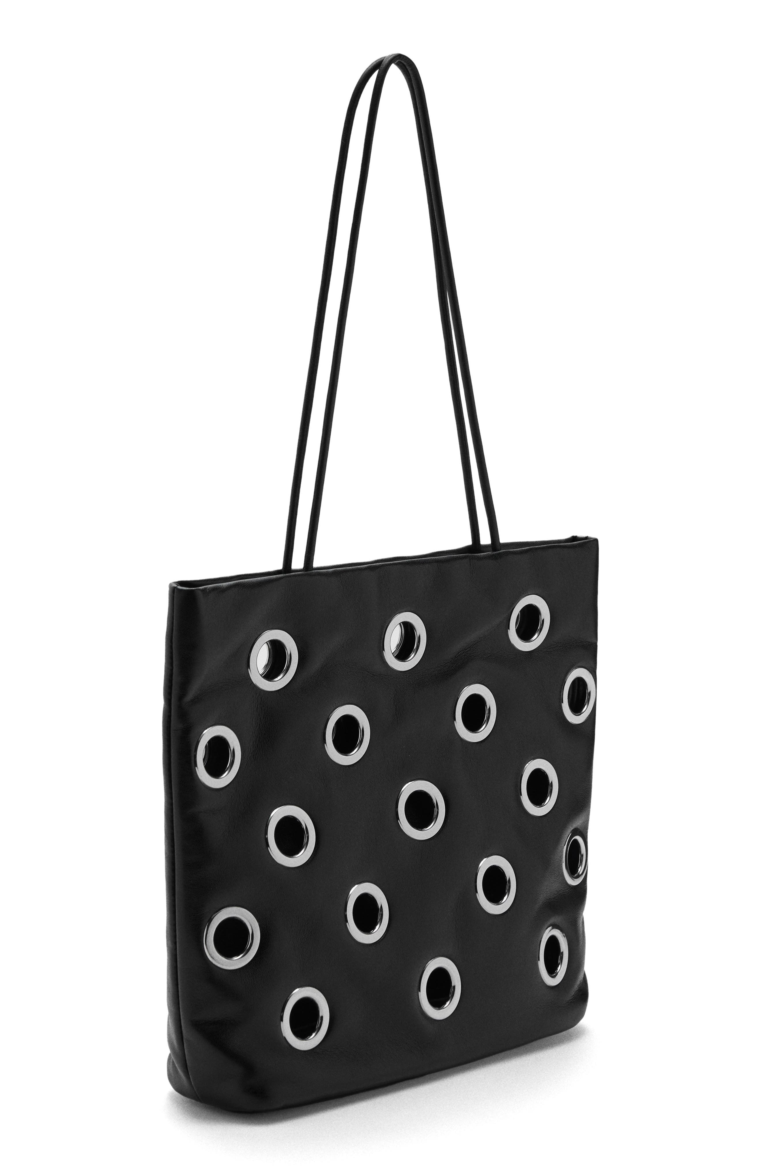 MANGO Eyelet Faux Leather Shoulder Bag, Alternate, color, Black