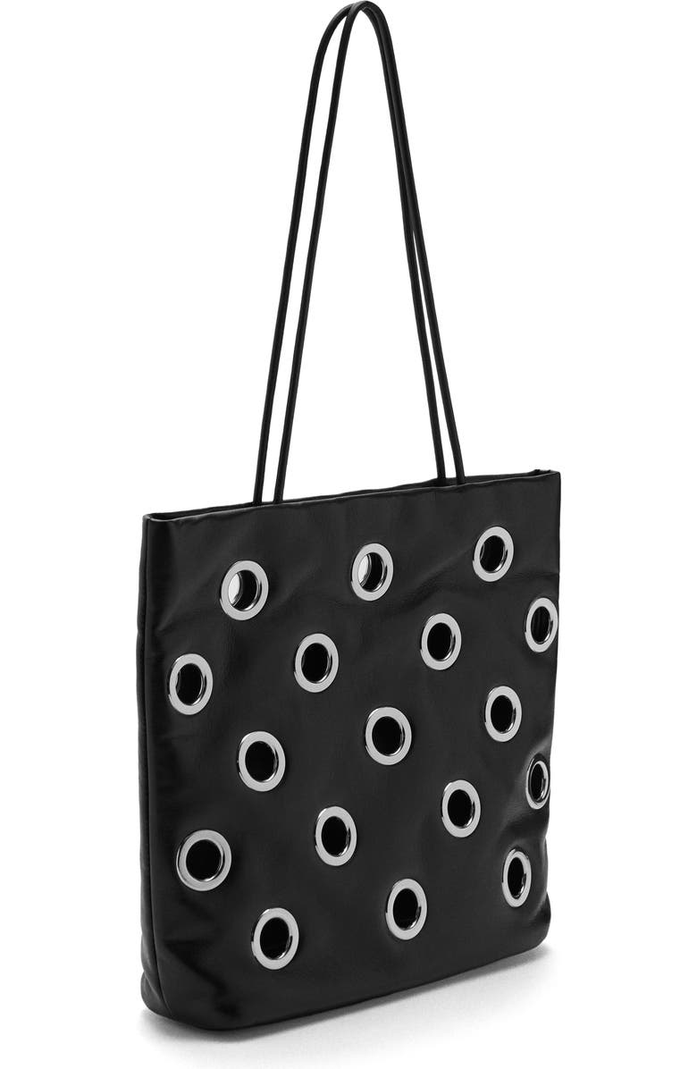 MANGO Eyelet Faux Leather Shoulder Bag, Alternate, color, Black