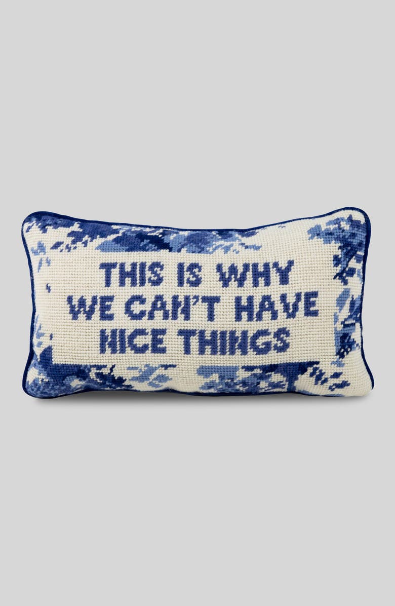 Furbish Nice Things Needlepoint Pillow, Main, color, Blue