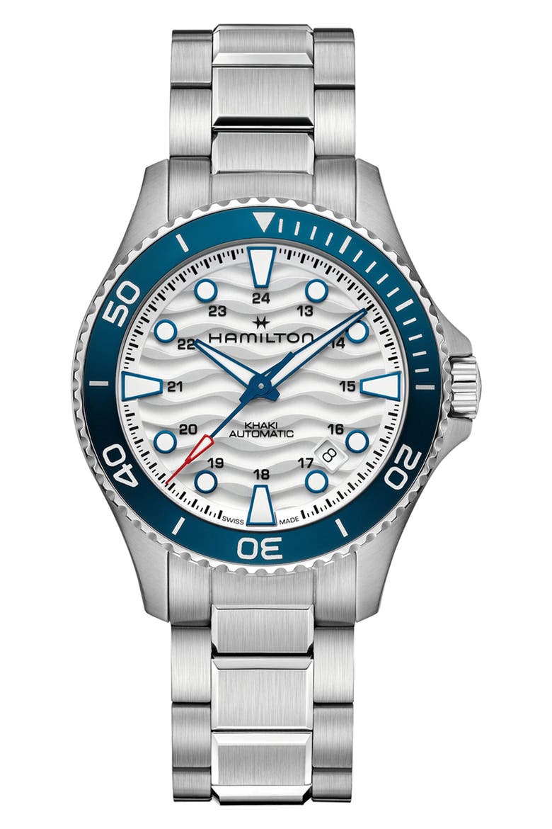 Khaki Navy Scuba White Automatic Bracelet Watch, 40mm, Main, color, WHITE/ STAINLESS STEEL