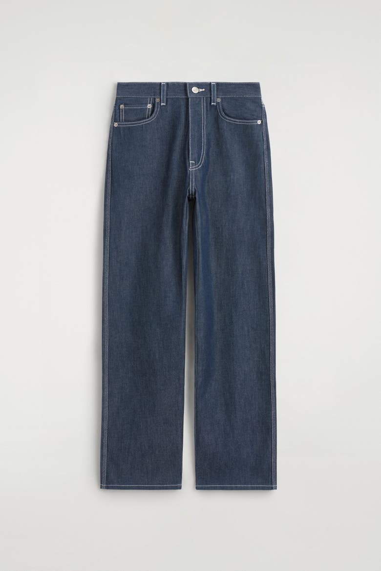 Chord Topstitched Raw Straight-leg Jeans, Alternate, color, RAW INDIGO
