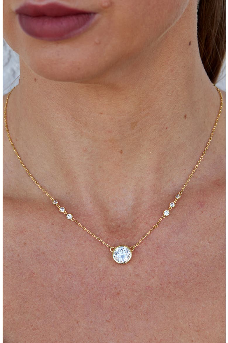 Bezel Set CZ Pendant Necklace, Alternate, color, YELLOW