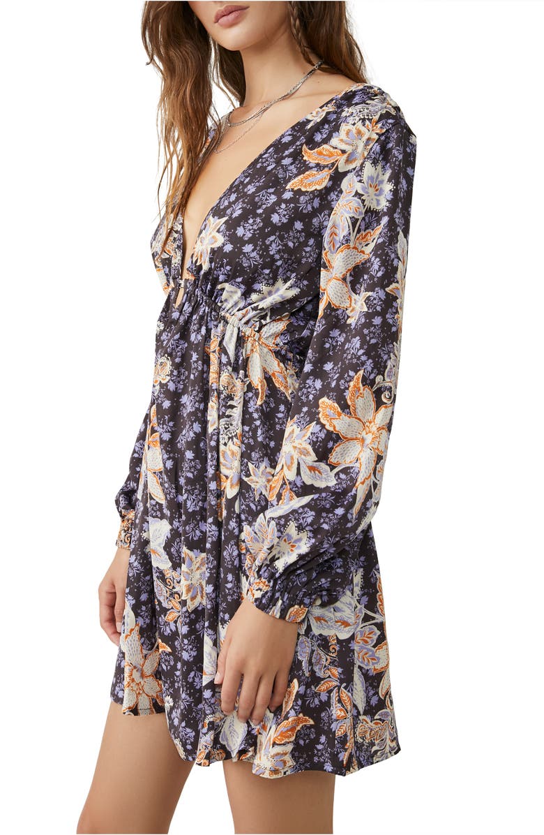 Free People Soli Plunge Neck Long Sleeve Minidress, Alternate, color, 