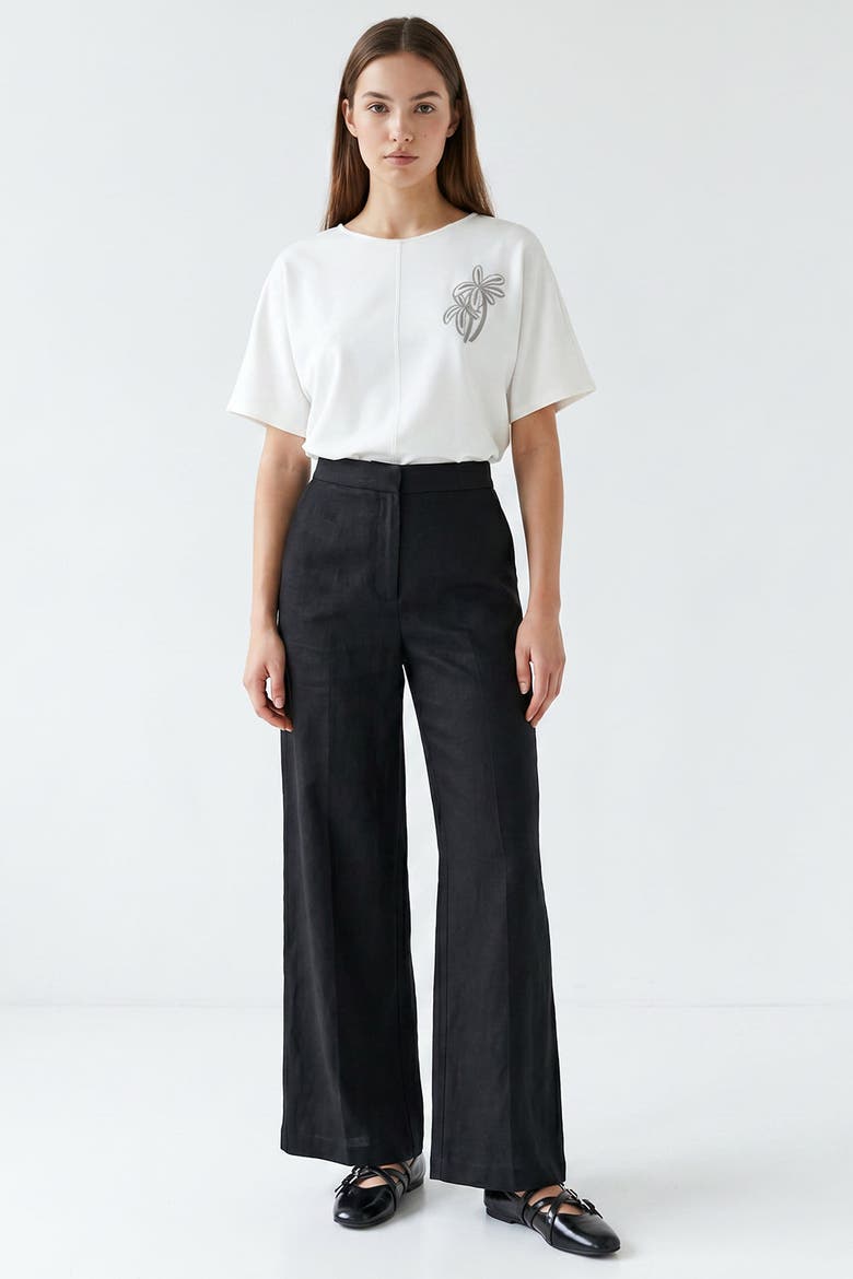 Azaleaora High Waist Linen Pants, Alternate, color, Black