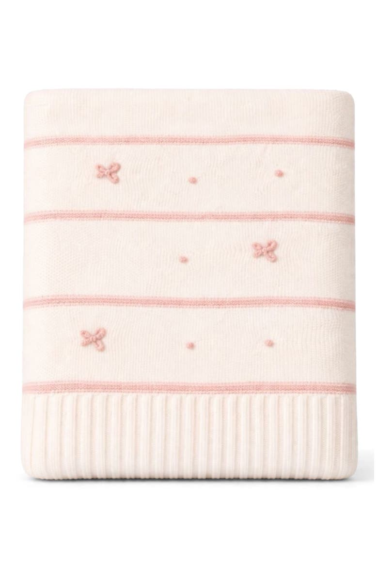 Bow Embroidered Knit Baby Blanket, Main, color, PINK
