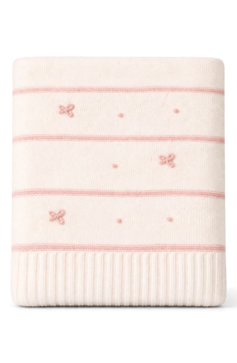 Domani Home Bow Embroidered Knit Baby Blanket, Main, color, Pink