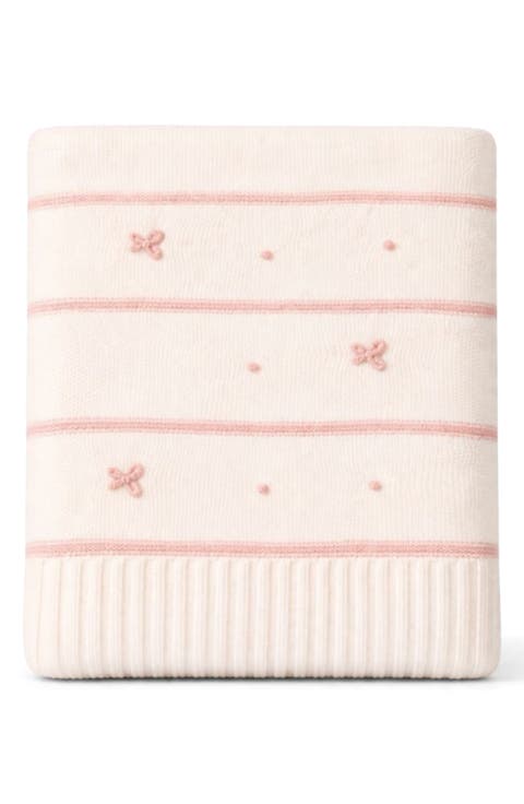 Bow Embroidered Knit Baby Blanket