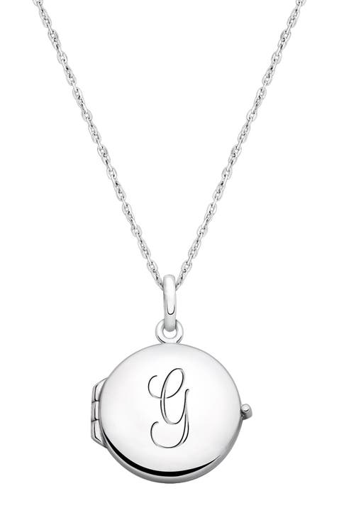 Sterling Silver Round Locket & Engraved Initial 14-16" Necklace