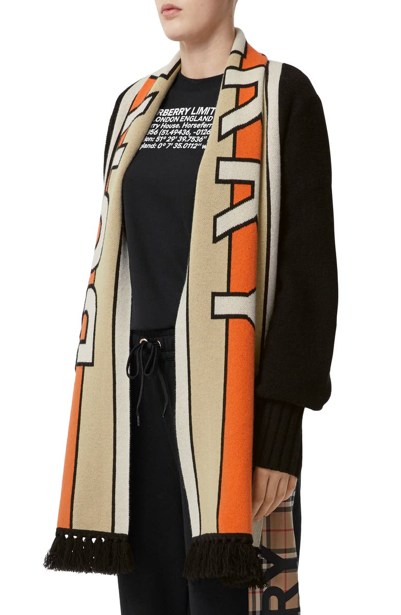 Burberry Logo Jacquard Wool & Cashmere Capelet, Alternate, color,