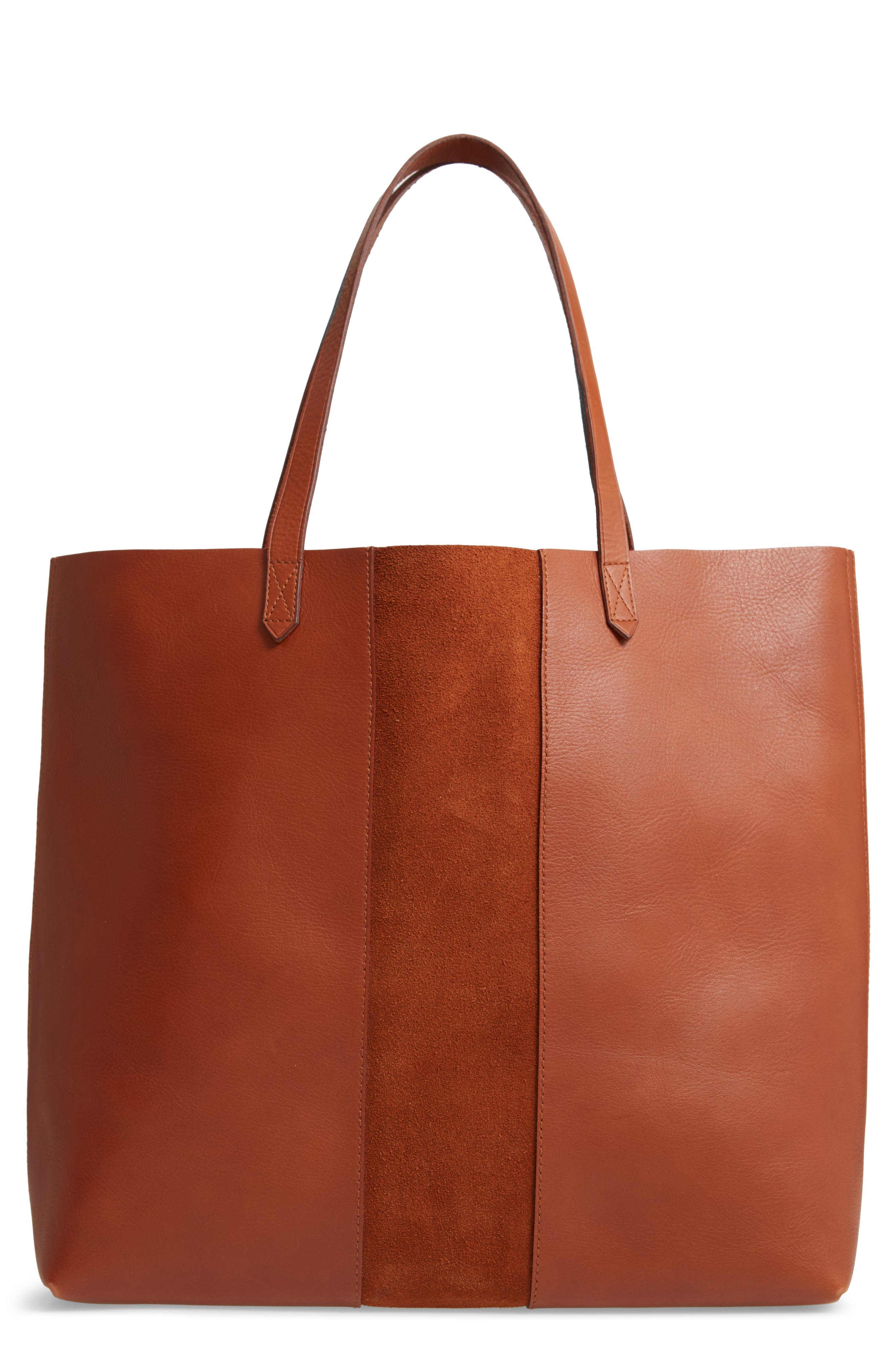 Madewell Suede Stripe Transport Leather Tote, Main, color, 