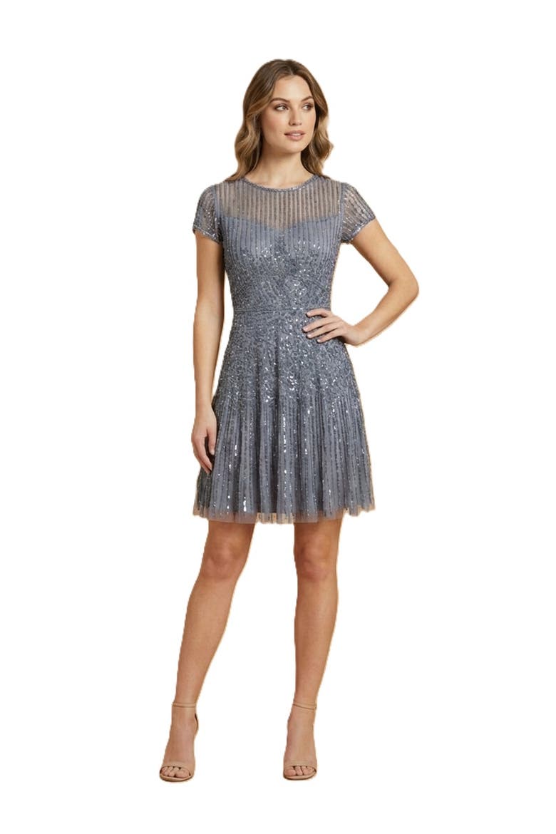 Cap Sleeve Sequin Short Dress, Main, color, Steel Grey