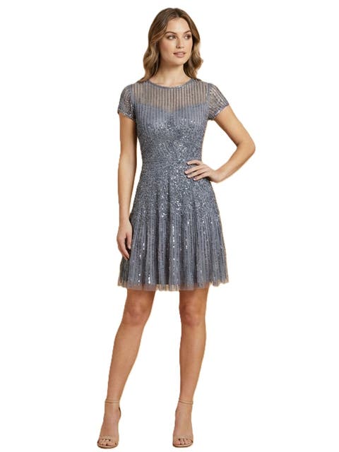 Cap Sleeve Sequin Short Dress in Black