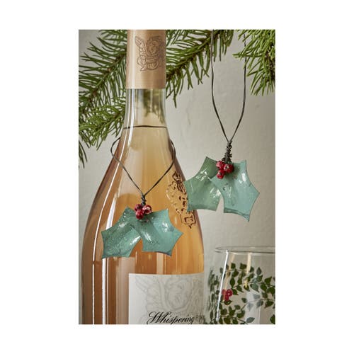 Tag Holly Berry Sprig Decorative Sculpture Holiday Decor Accent In Blue