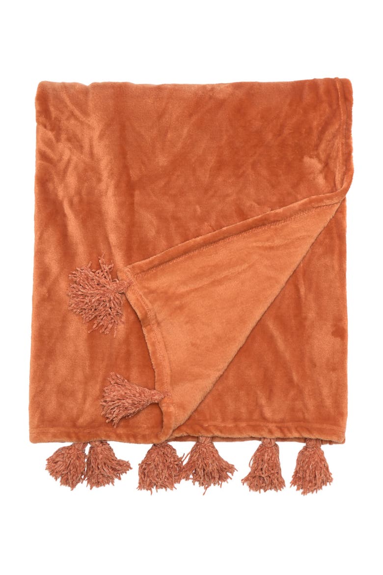Bliss Plush Tassel Throw, Main, color, TAN CLAY