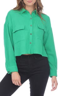 RAIN AND ROSE Cropped Cotton Gauze Button-Up Shirt