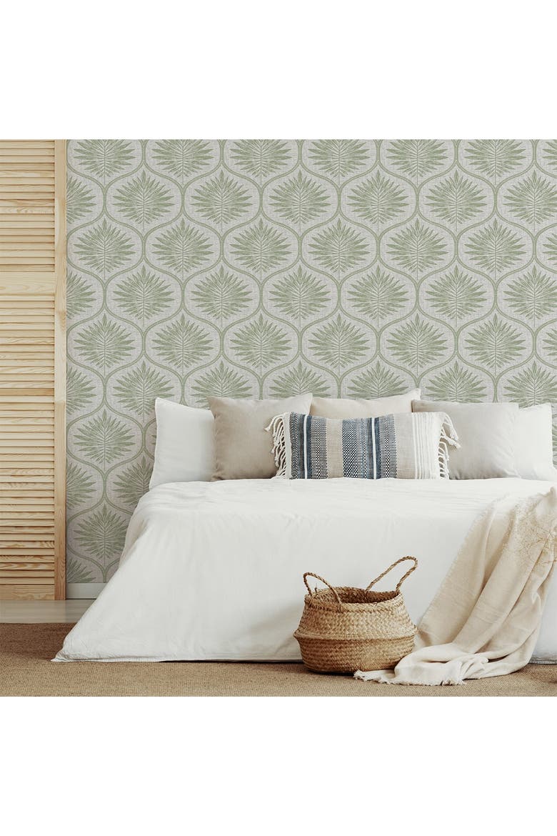 Green Primitive Leaves Peel & Stick Wallpaper, Alternate, color, GREEN