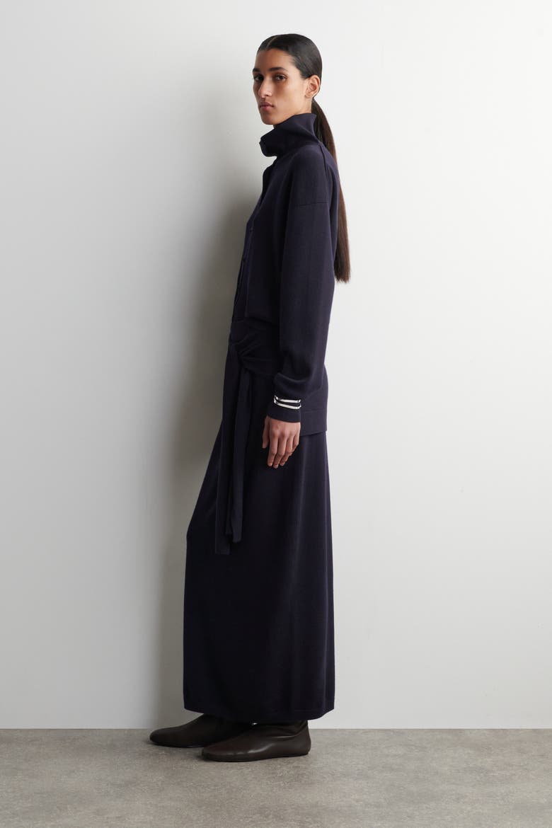 Tie-Waist Merino Wool Midi Skirt, Alternate, color, NAVY