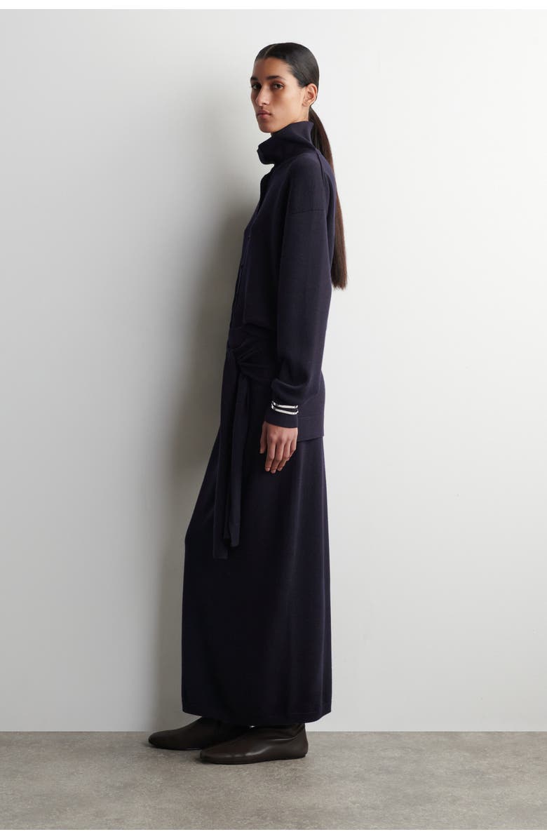 COS Tie-Waist Merino Wool Midi Skirt, Alternate, color, Navy