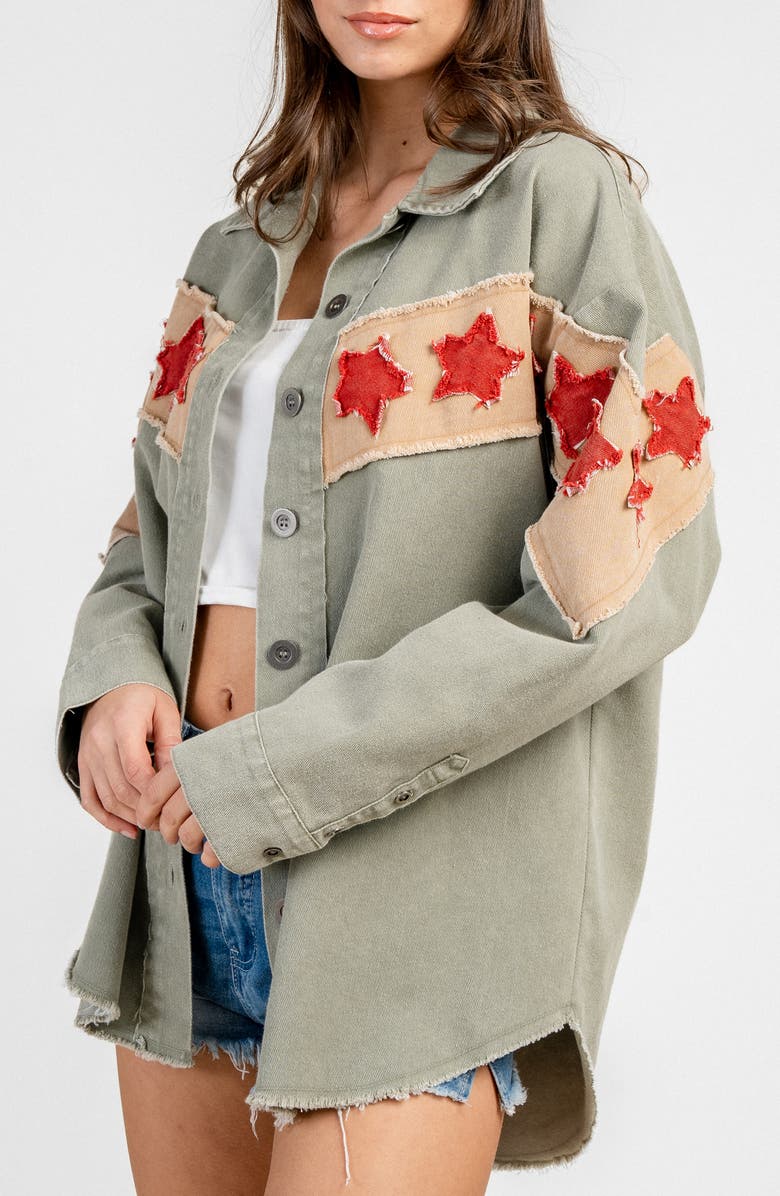 Beivy Denim Star Patch Shirt Jacket, Alternate, color, Green Combo