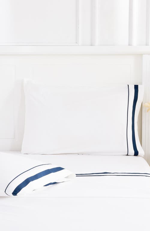 Melange Home 300 Thread Count Percale Border Sheet Set In Blue