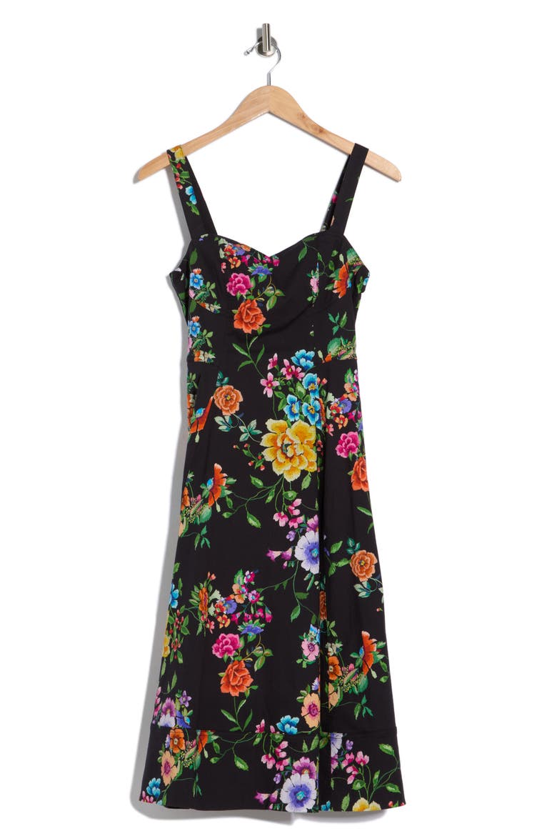 Fit and Flare Sweetheart Dress, Alternate, color, BLACK ZINNIA FLORAL
