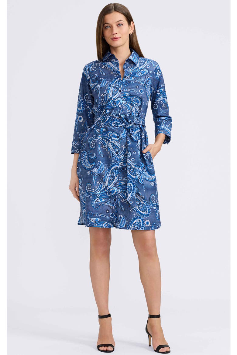 Rocca Paisley Print Belted Cotton Shirtdress, Alternate, color, BLUE/ MULTI