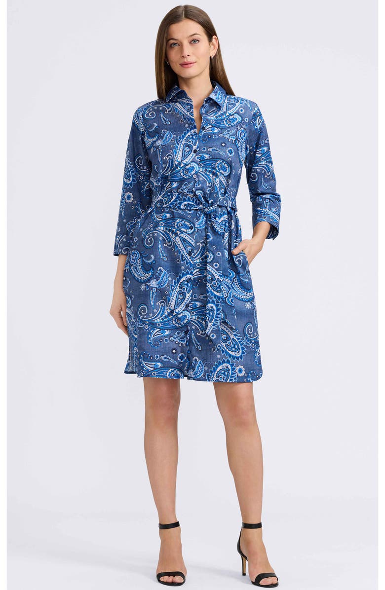Foxcroft Rocca Paisley Print Belted Cotton Shirtdress, Alternate, color, Blue/ Multi