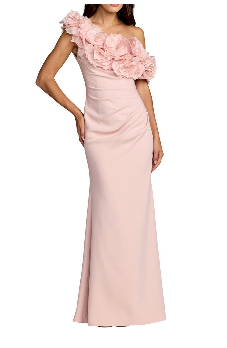 Mac Duggal Crepe One Shoulder Gown with 3D Floral Applique, Main, color, Blush