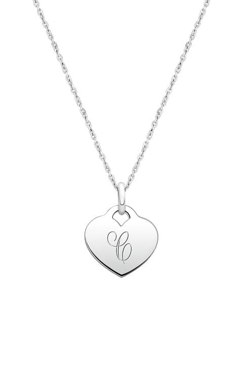 Sterling Silver Baby Heart & Engraved Initial 12-14" Necklace