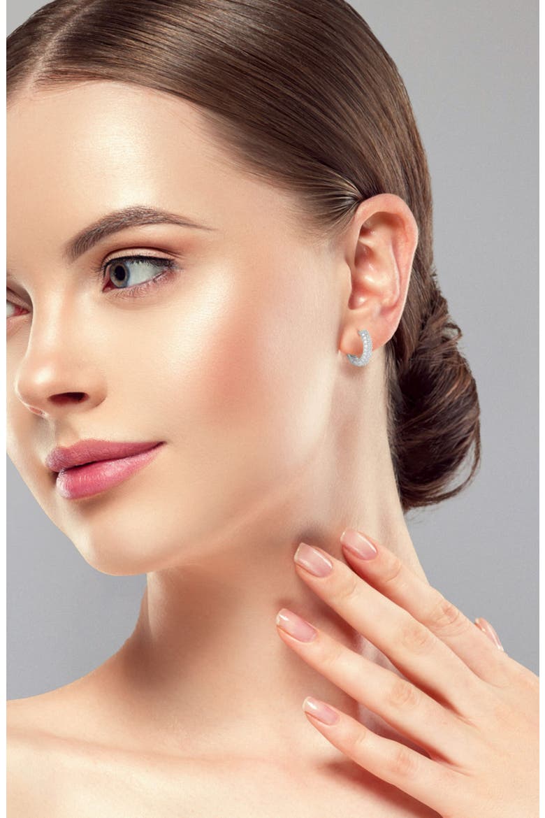 Pavé Cubic Zirconia Huggie Hoop Earrings, Alternate, color, SILVER
