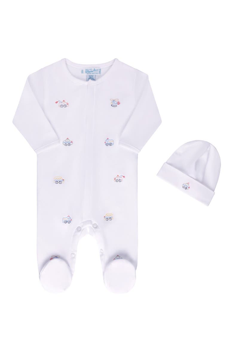 Vehicle Cotton Footie & Hat Set, Main, color, WHITE