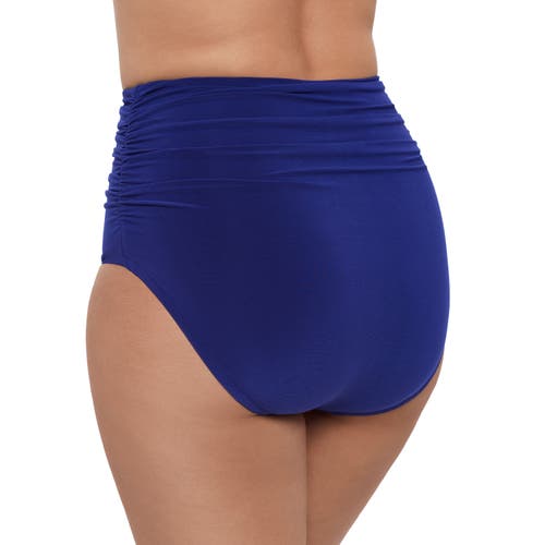Trimshaper High Waist Shirred Full Control Swim Brief Bottoms In Blue