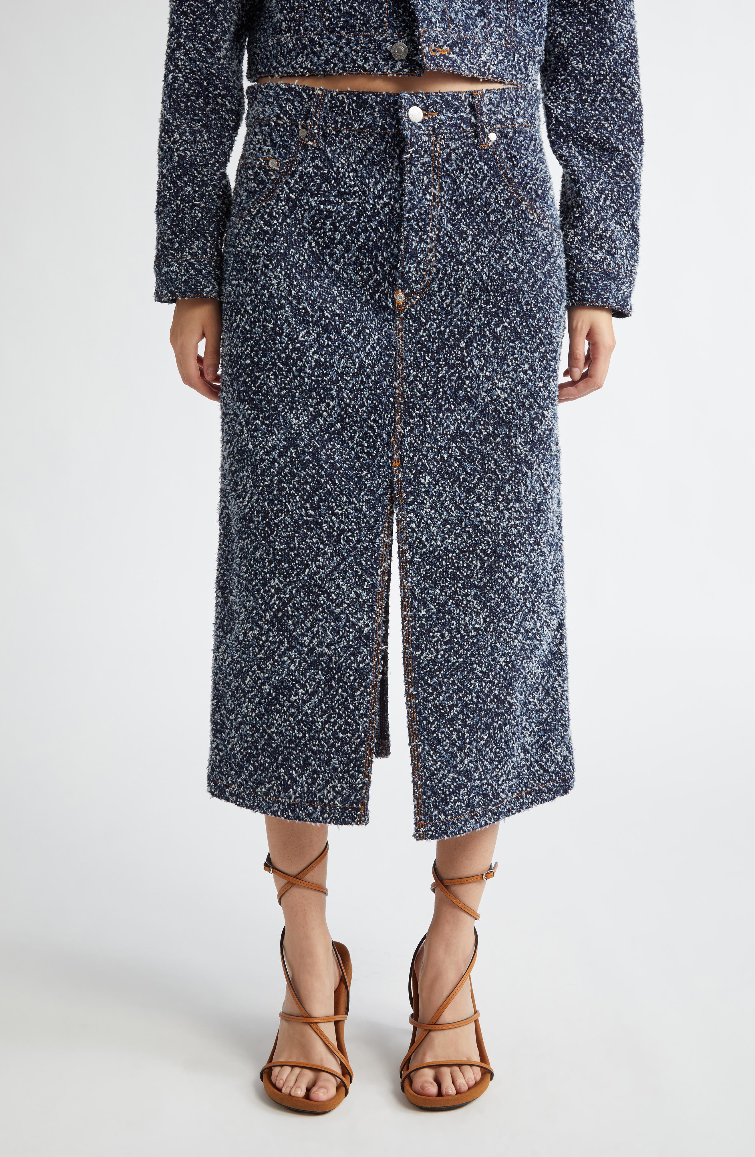 Denim Effect Boucle Five-Pocket Skirt