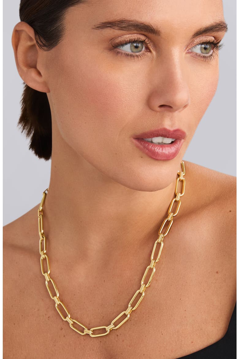 Signature Caviar Smooth Link Toggle Necklace, Alternate, color, GOLD