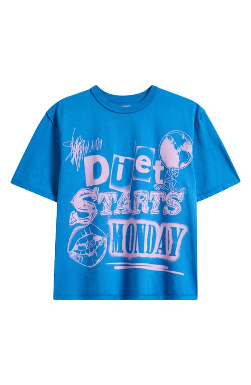 Diet Starts Monday Spray Paint Cotton Graphic T-shirt In Blue