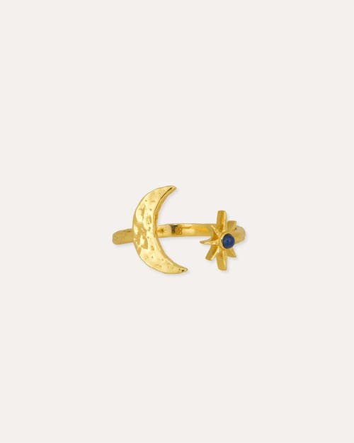 Ottoman Hands Lapis Moon And Star Stacking Ring In Gold