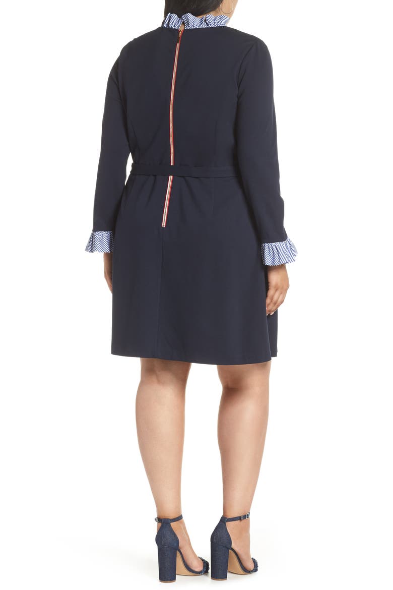 Long Sleeve Ruffle Detail Shirtdress, Alternate, color, NAVY