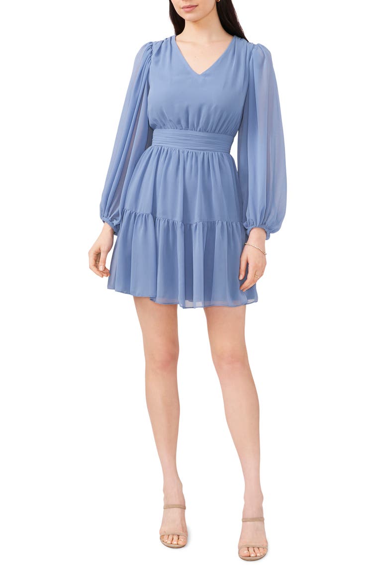 Balloon Long Sleeve Tiered Dress, Main, color, PORCELAIN BLUE
