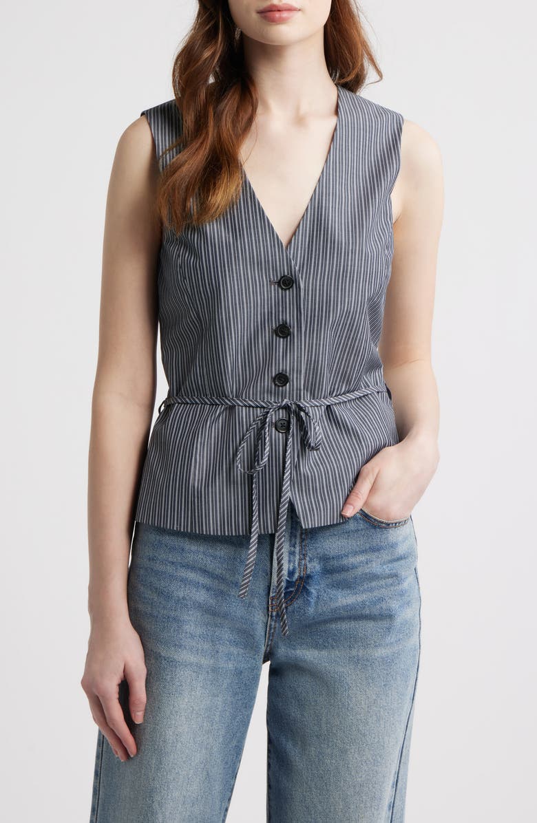 rag & bone Paulette Stripe Tie Waist Poplin Vest, Main, color, Salst
