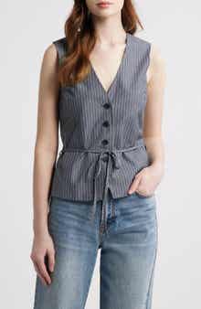 Paulette Stripe Tie Waist Poplin Vest