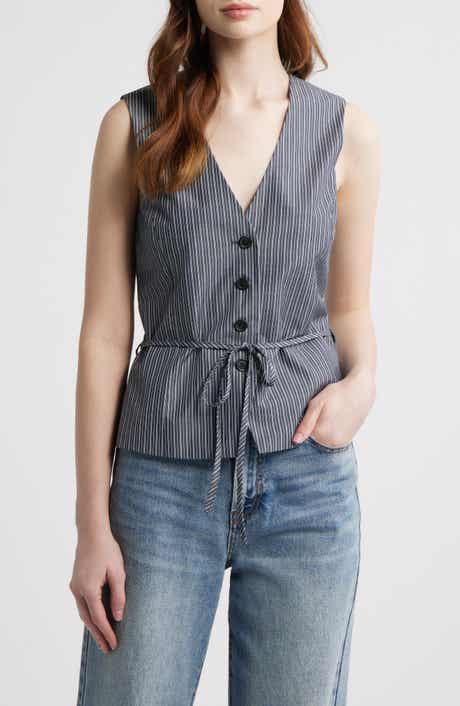 Paulette Stripe Tie Waist Poplin Vest