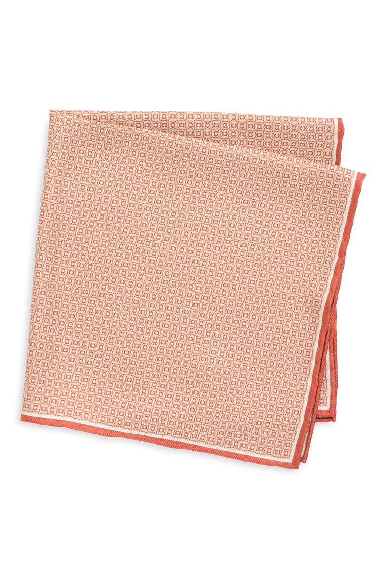 Geometric Silk Pocket Square, Main, color, MEDIUM RED