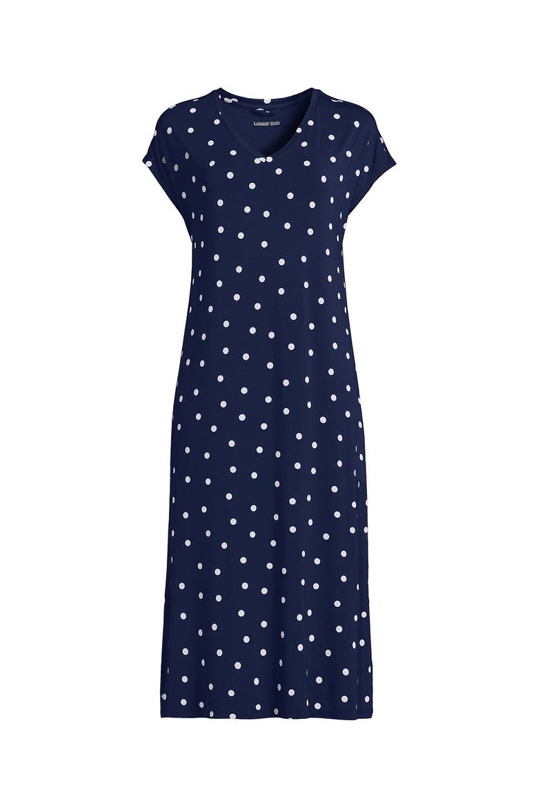 Short Sleeve Cooling Midi Nightgown, Alternate, color, Deep Sea Navy Dot